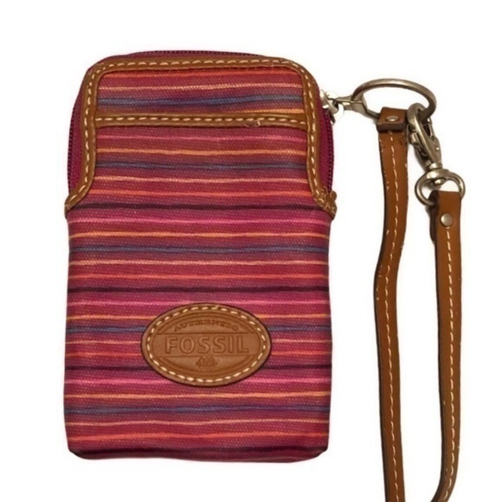 Fossil pink striped wristlet